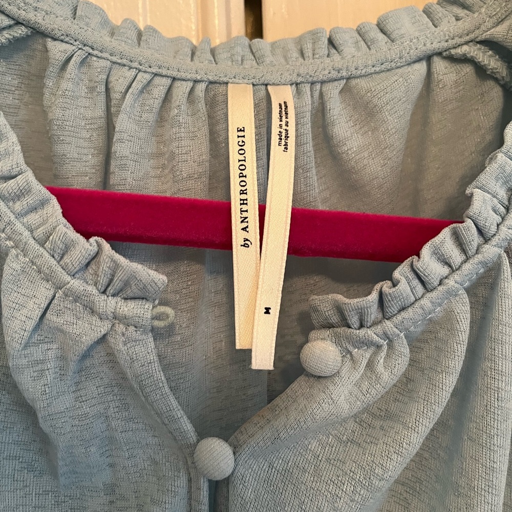 Anthropologie Light Blue Ruched Blouse - Picture 4 of 5